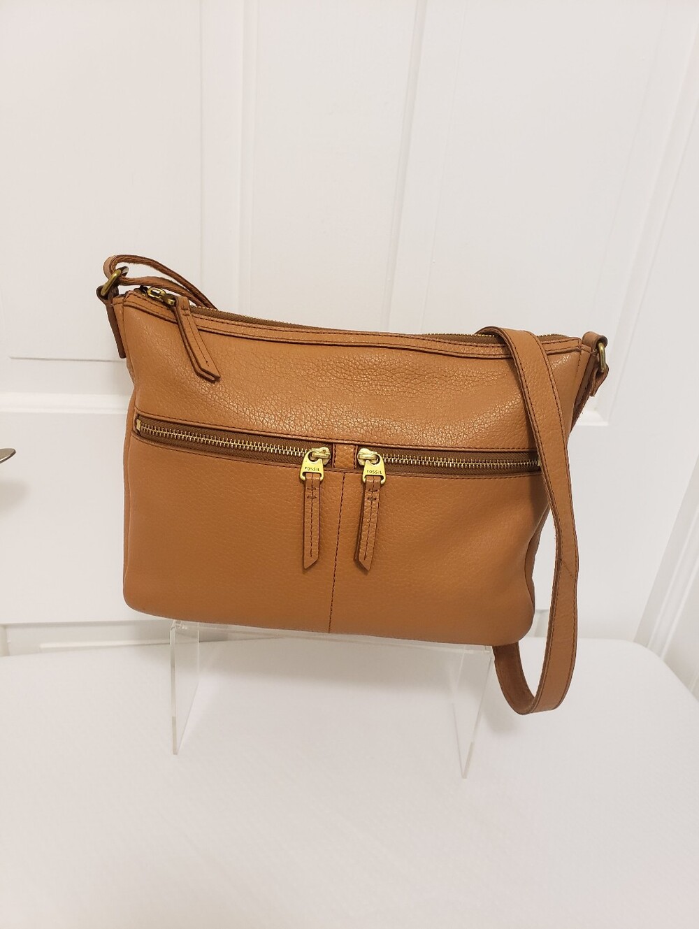 Fossil Elise Brown Pebble Grain Leather Crossbody Bag, Casual